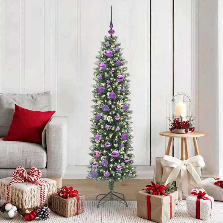 VidaXL sapin de Noël artificiel mince avec 150 LED vert et blanc 150 cm