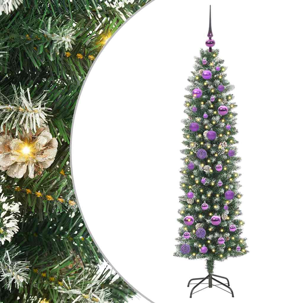 VidaXL sapin de Noël artificiel mince avec 150 LED vert et blanc 150 cm