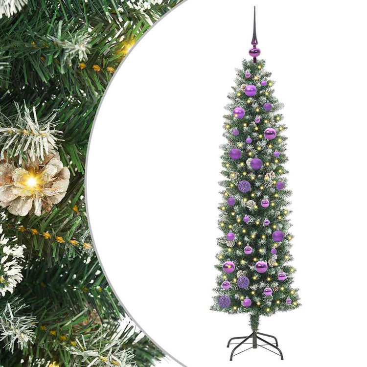 VidaXL sapin de Noël artificiel mince avec 150 LED vert et blanc 150 cm