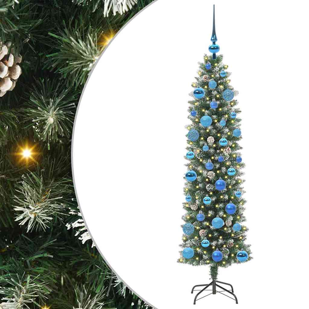 VidaXL sapin de Noël artificiel mince avec 150 LED vert et blanc 150 cm