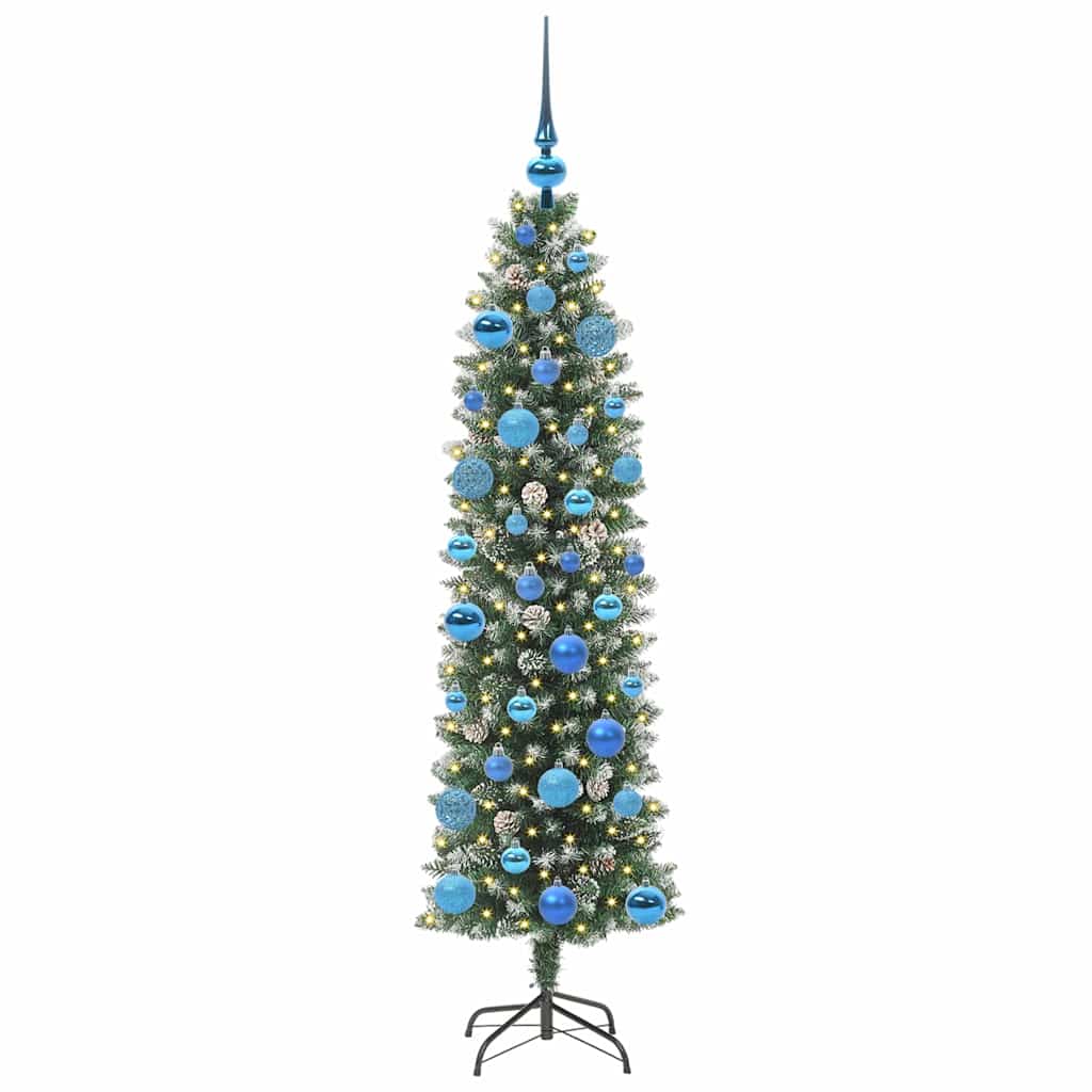 VidaXL sapin de Noël artificiel mince avec 150 LED vert et blanc 150 cm