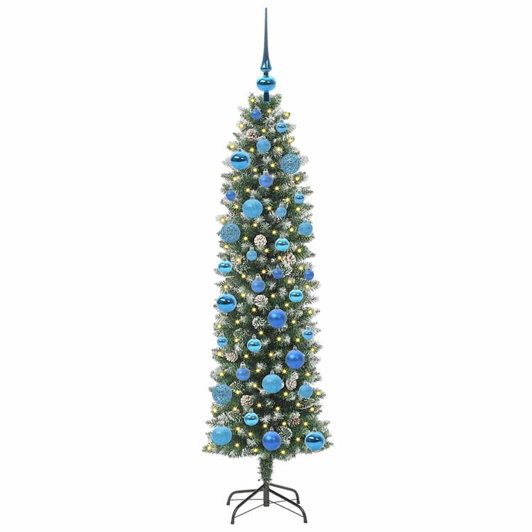 VidaXL sapin de Noël artificiel mince avec 150 LED vert et blanc 150 cm