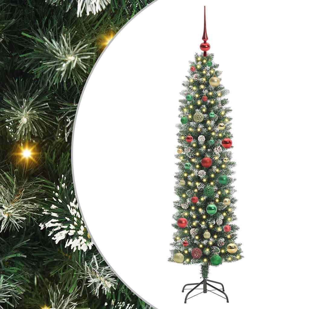 VidaXL sapin de Noël artificiel mince avec 150 LED vert et blanc 150 cm