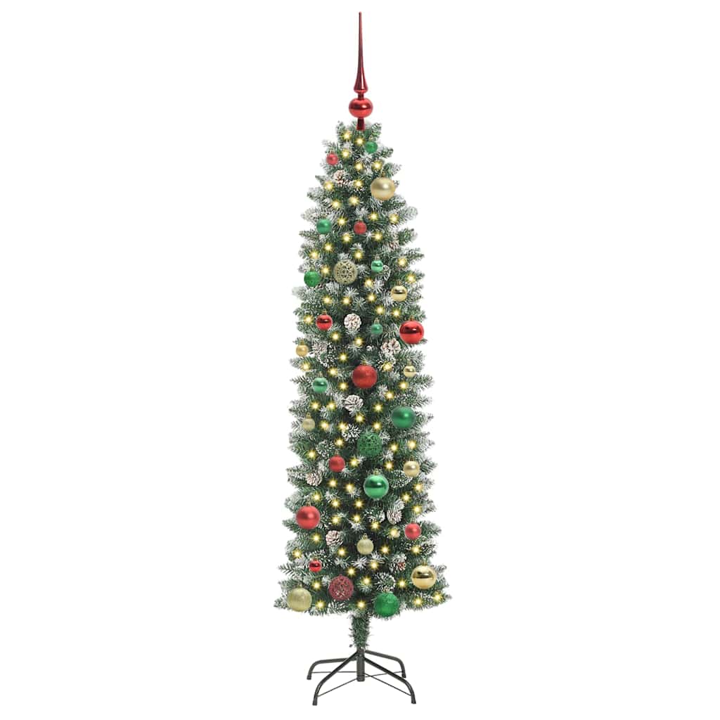 VidaXL sapin de Noël artificiel mince avec 150 LED vert et blanc 150 cm