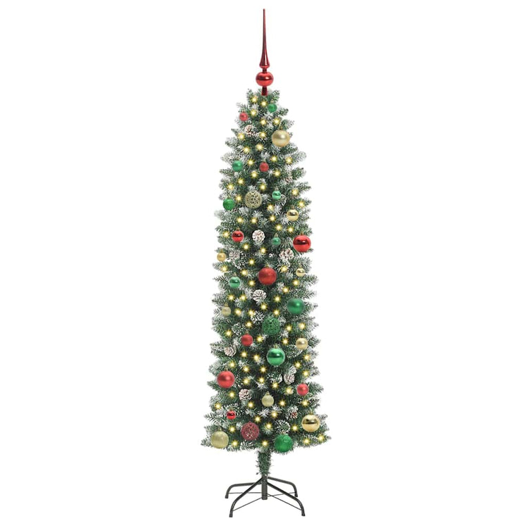 VidaXL sapin de Noël artificiel mince avec 150 LED vert et blanc 150 cm