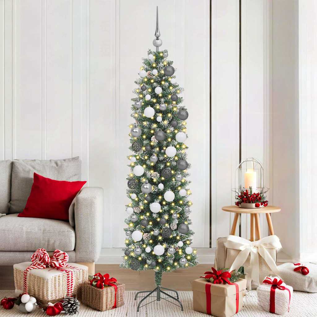 Vidaxx sapin de Noël artificiel mince avec 300 LED vert et blanc 180 cm