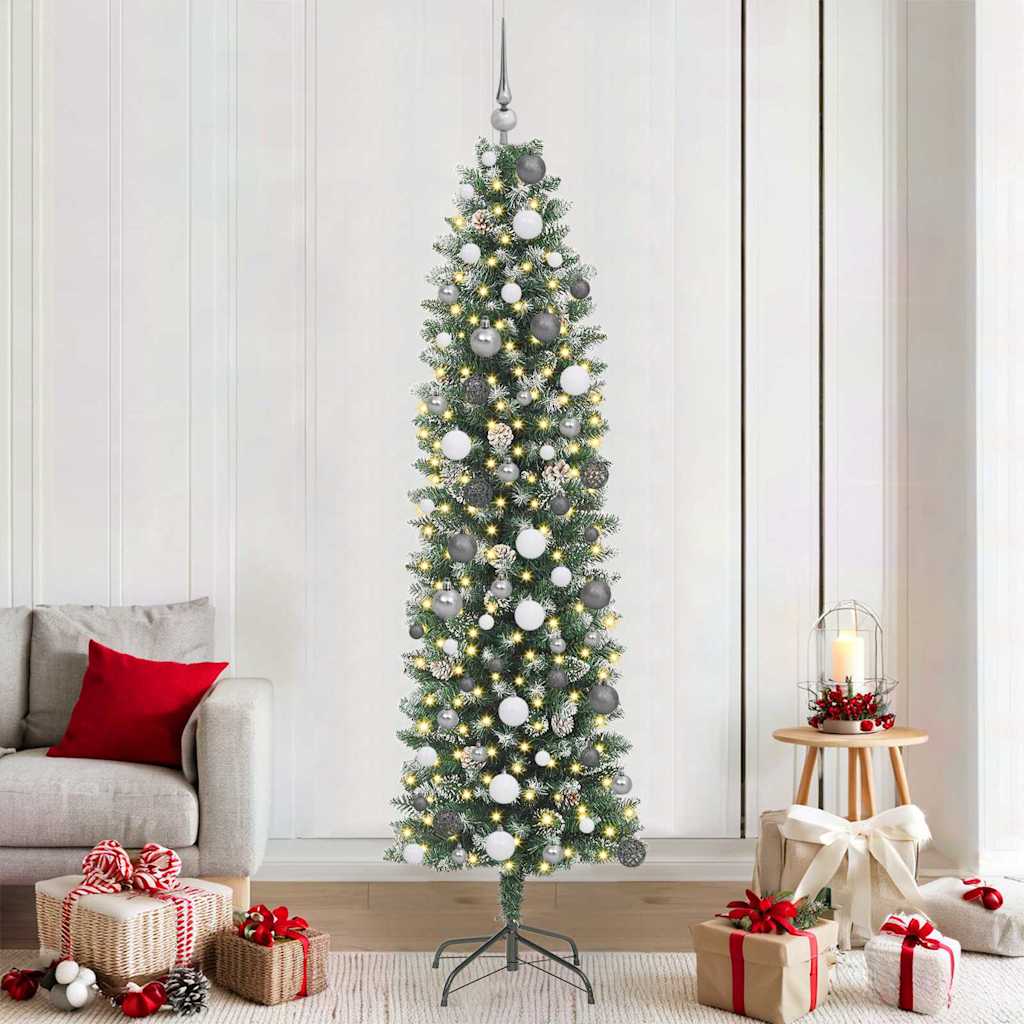 Vidaxx sapin de Noël artificiel mince avec 300 LED vert et blanc 210 cm