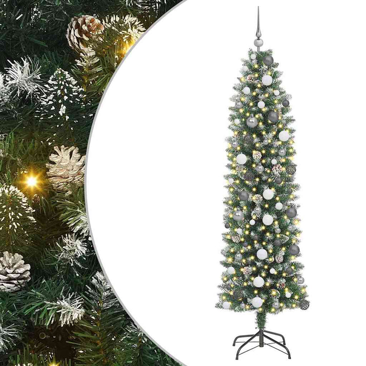 Vidaxx sapin de Noël artificiel mince avec 300 LED vert et blanc 210 cm