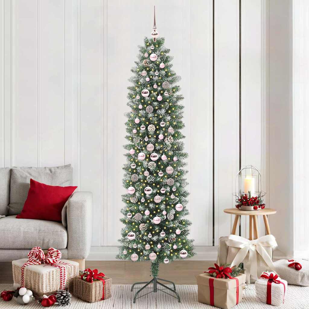 Vidaxx sapin de Noël artificiel mince avec 300 LED vert et blanc 210 cm