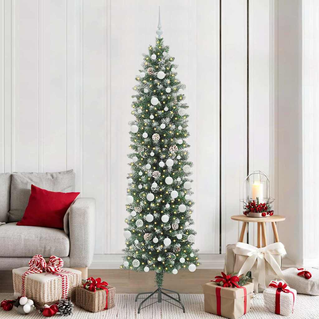 Vidaxx sapin de Noël artificiel mince avec 300 LED vert et blanc 210 cm