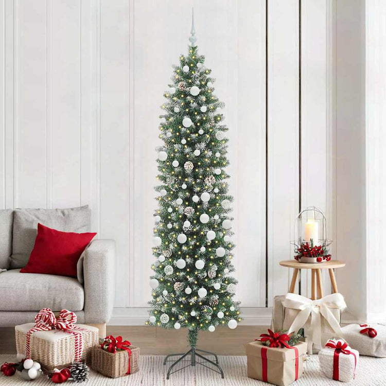 Vidaxx sapin de Noël artificiel mince avec 300 LED vert et blanc 210 cm