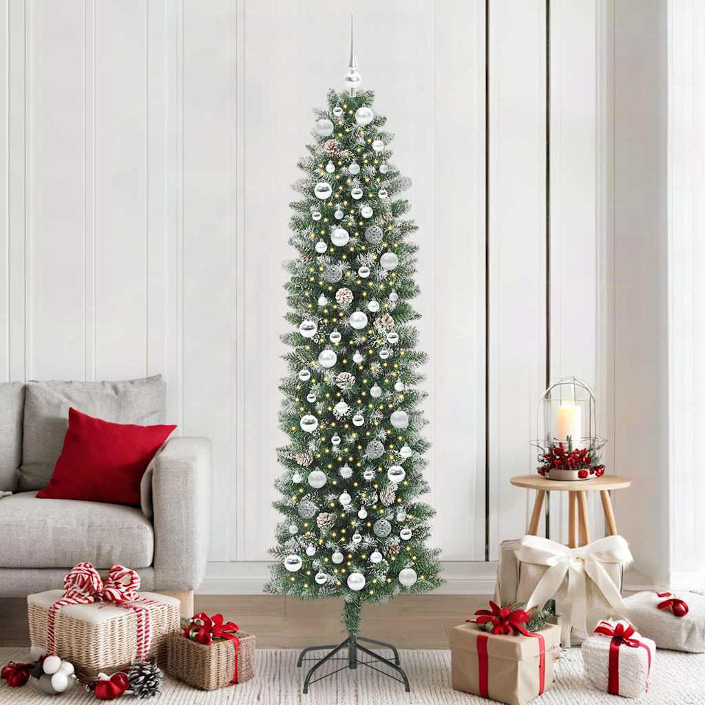 Vidaxx sapin de Noël artificiel mince avec 300 LED vert et blanc 210 cm