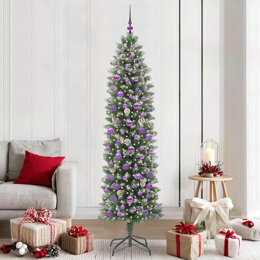 Vidaxx sapin de Noël artificiel mince avec 300 LED vert et blanc 210 cm