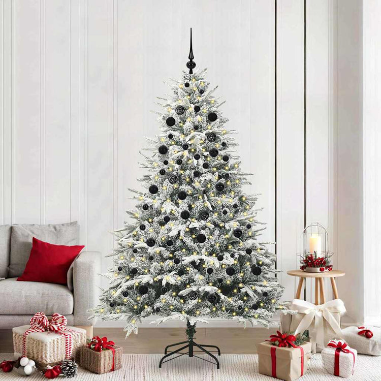 VidaXL sapin de Noël artificiel illuminé avec jeu de boules vert 210 cm