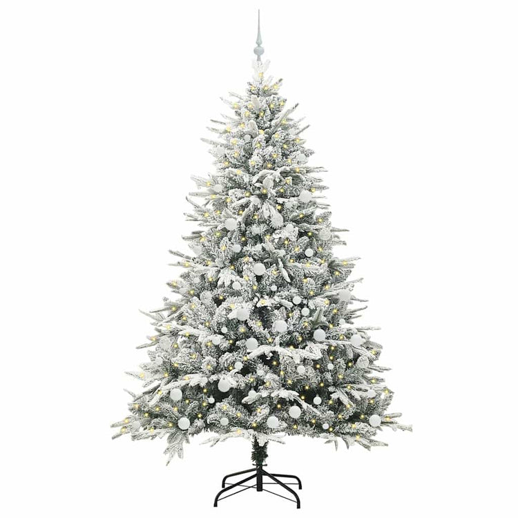 VidaXL sapin de Noël artificiel illuminé avec jeu de boules vert 210 cm