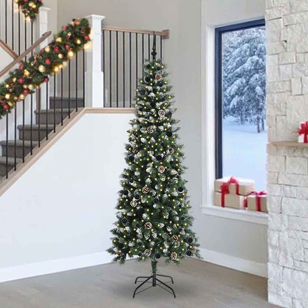 Vidaxx sapin de Noël artificiel avec 300 LED vertes, 240 cm PVC et plastique et acier