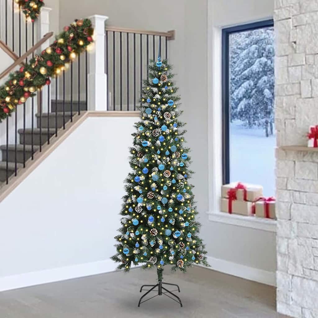 Vidaxx sapin de Noël artificiel avec 300 LED vertes, 240 cm PVC et plastique et acier