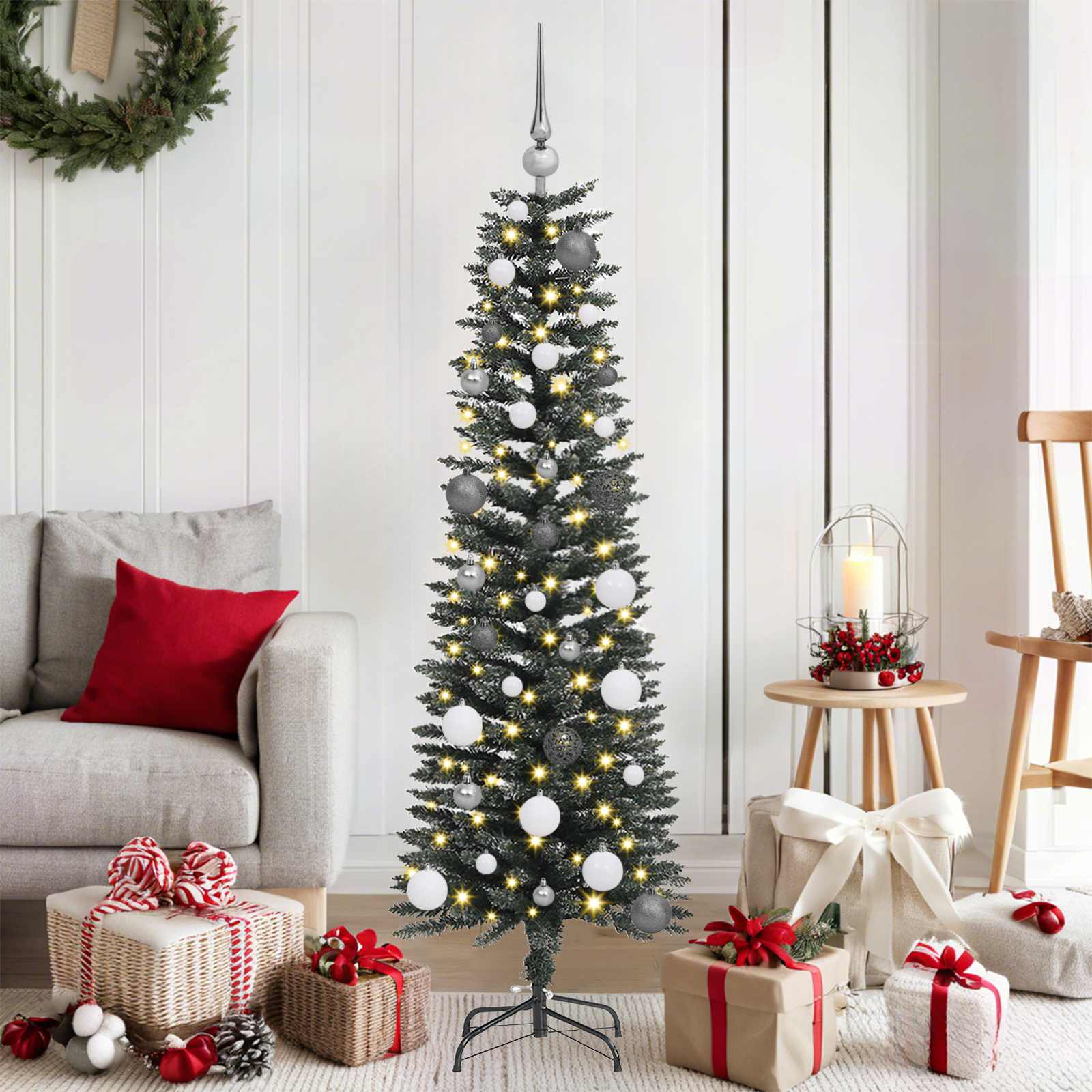 VidaXL sapin de Noël artificiel avec 150 LED vertes, 150 cm PVC et plastique et acier