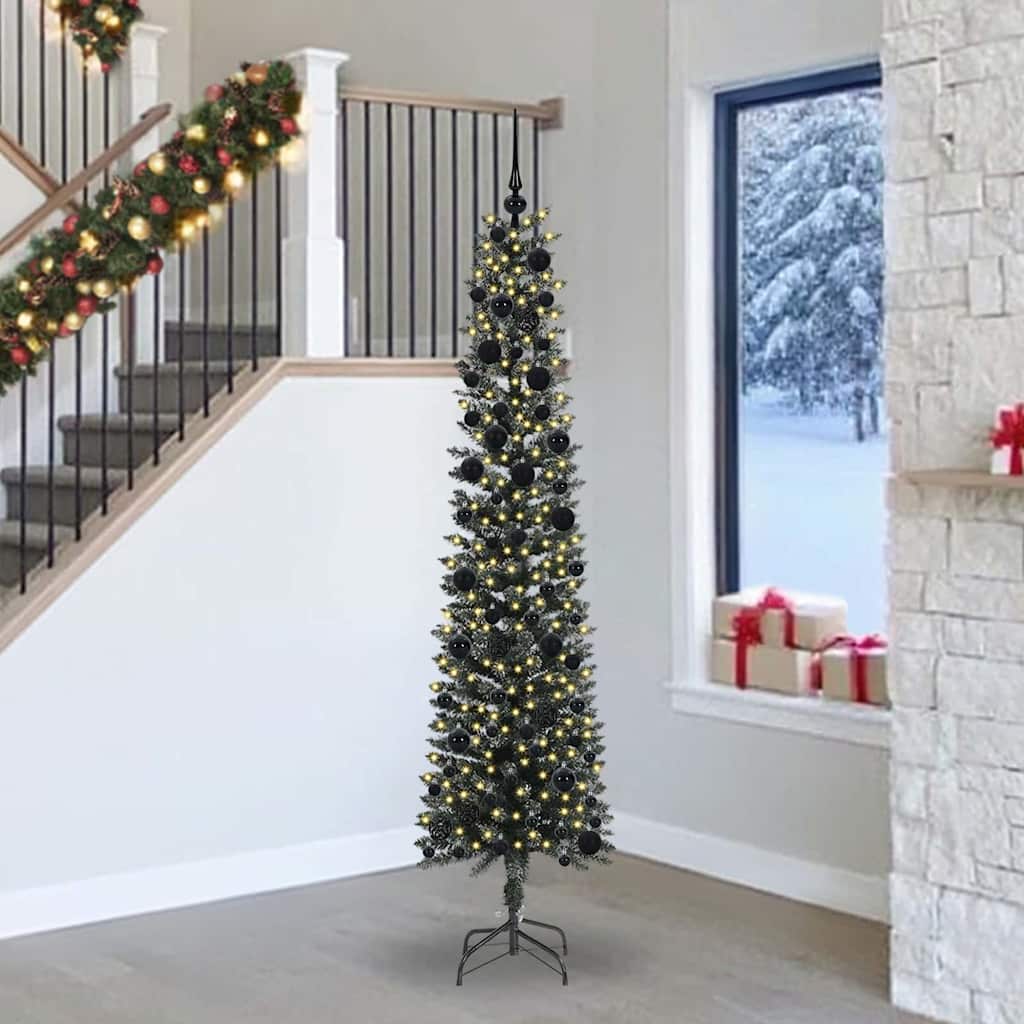 Vidaxx sapin de Noël artificiel avec 300 LED vertes, 240 cm PVC et plastique et acier