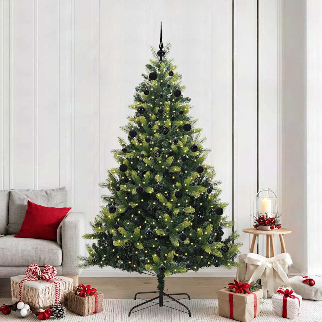 VidaXL sapin de Noël artificiel avec charnière 300 LED vert 210 cm PVC et PE