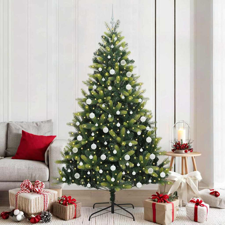 VidaXL sapin de Noël artificiel avec charnière 300 LED vert 210 cm PVC et PE