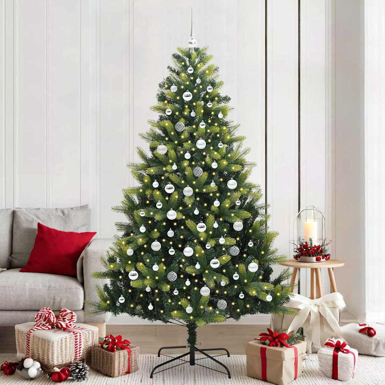 VidaXL sapin de Noël artificiel avec charnière 300 LED vert 210 cm PVC et PE