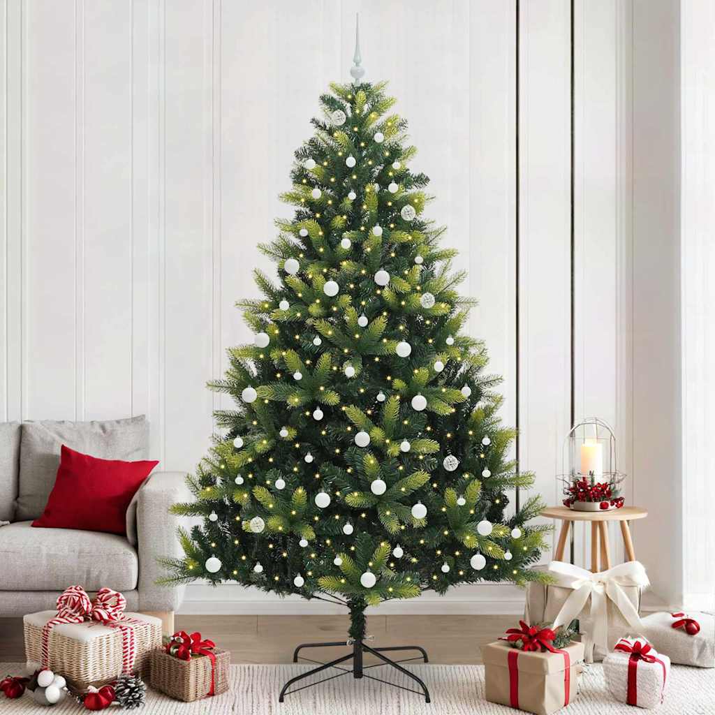 VidaXL sapin de Noël artificiel avec charnière 300 LED vert 240 cm PVC et PE