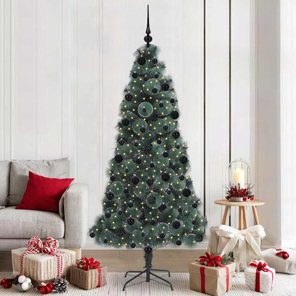 Vidaxx sapin de Noël artificiel avec éclairage et jeu de boules vert bonnet 210 cm
