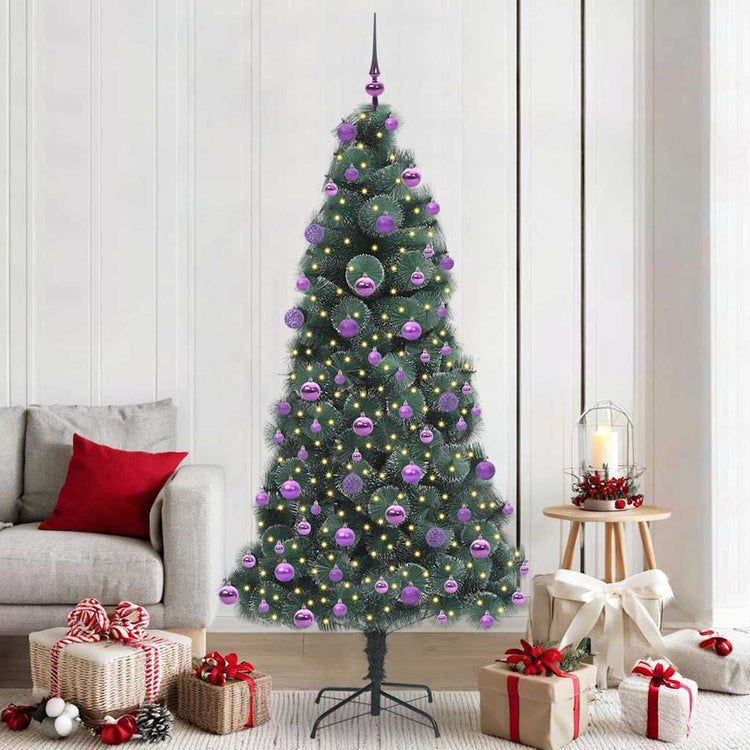 Vidaxx sapin de Noël artificiel avec éclairage et jeu de boules vert bonnet 210 cm