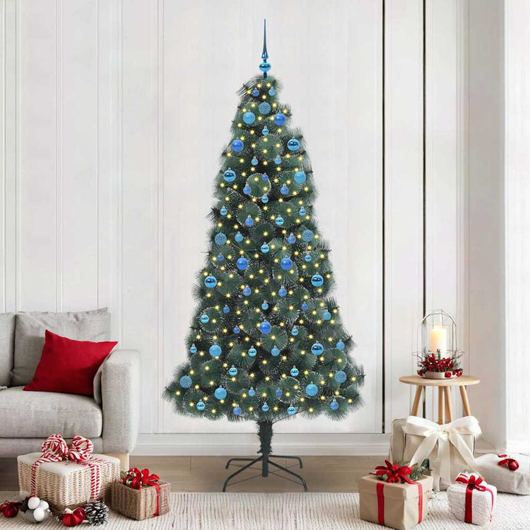 Vidaxx sapin de Noël artificiel illuminé avec jeu de boules vert 210 cm