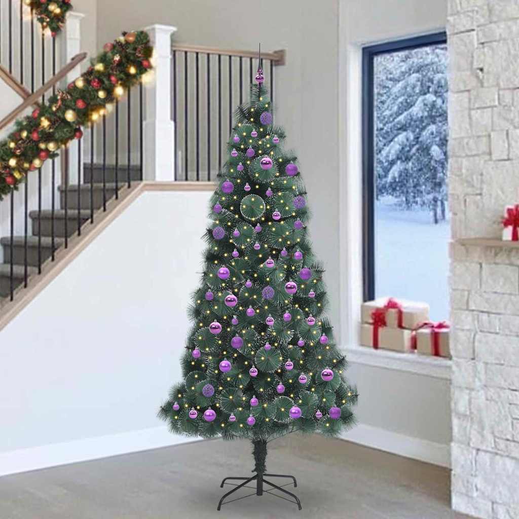 VidaXL sapin de Noël artificiel avec jeu de boules, capuchon vert illuminé 240 cm