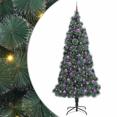 VidaXL sapin de Noël artificiel avec jeu de boules, capuchon vert illuminé 240 cm
