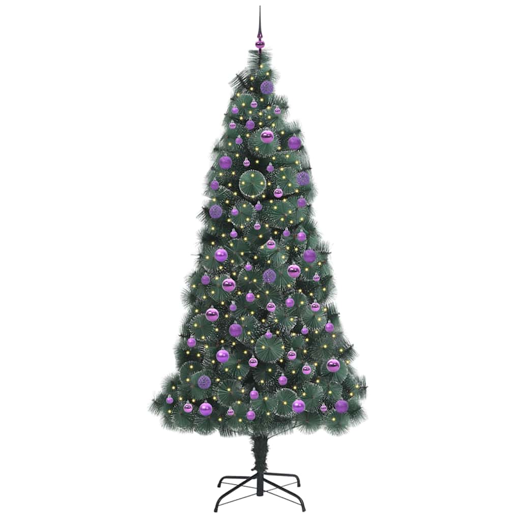 VidaXL sapin de Noël artificiel avec jeu de boules, capuchon vert illuminé 240 cm