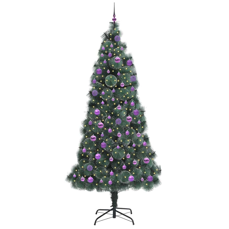 VidaXL sapin de Noël artificiel avec jeu de boules, capuchon vert illuminé 240 cm