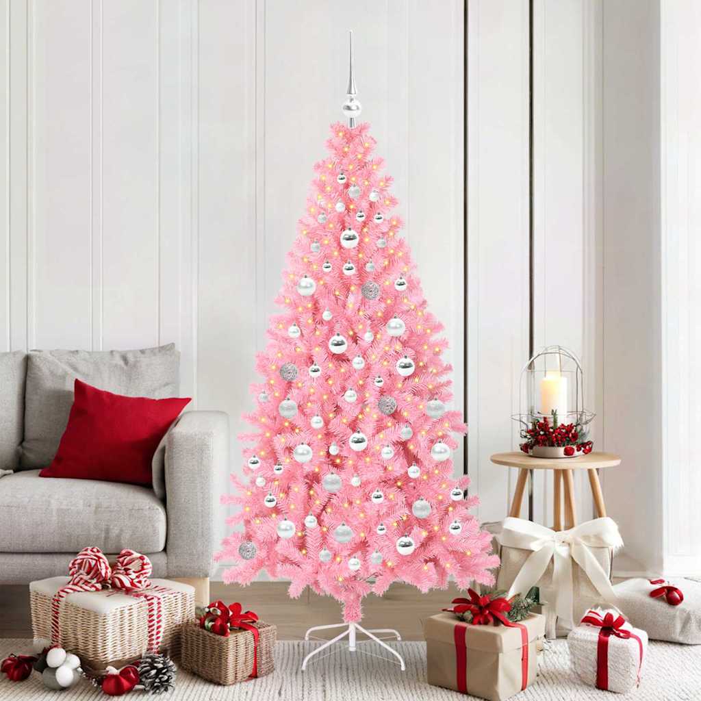 VidaXL Sapin de Noël avec 300 LED avec PVC rose standard 180 cm