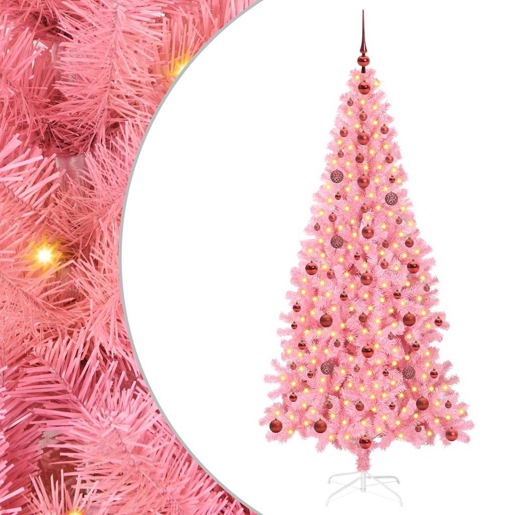 VidaXL Sapin de Noël avec 300 LED avec PVC rose standard 210 cm