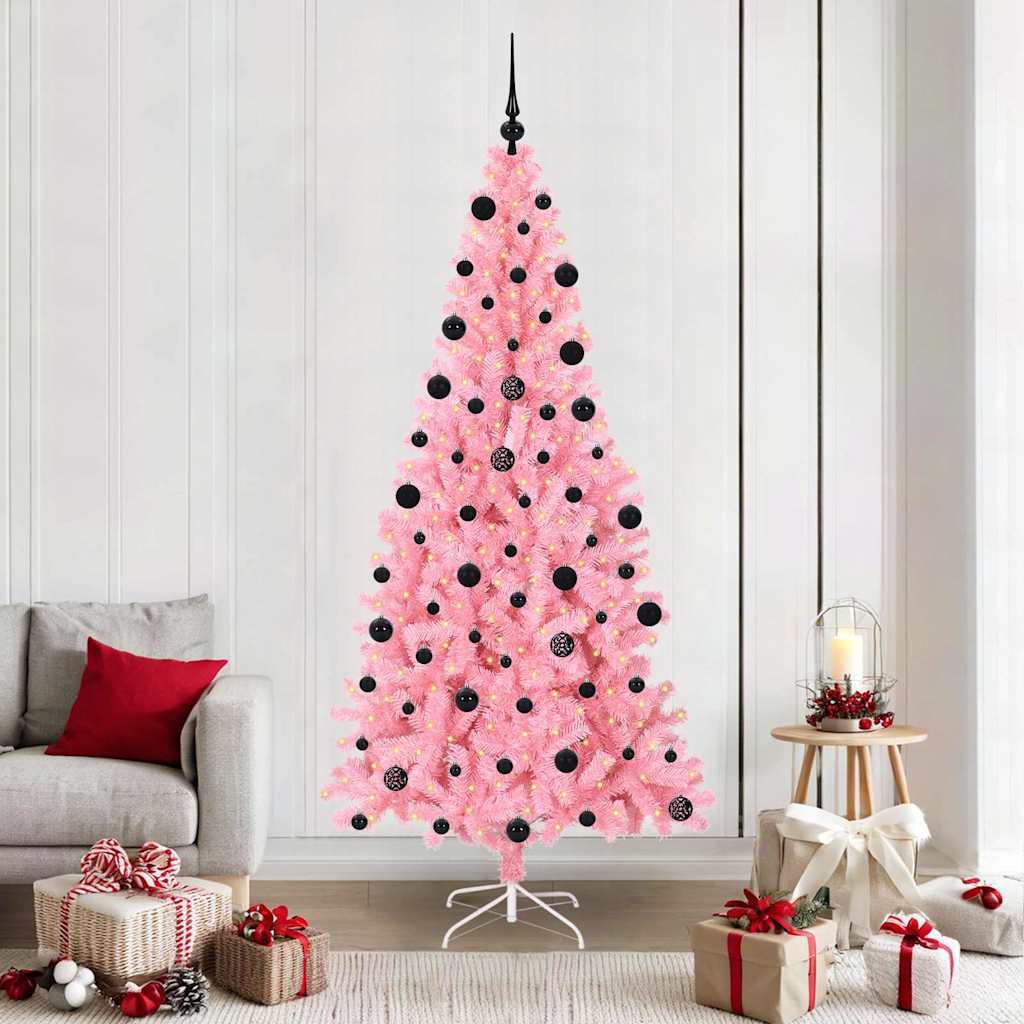 VidaXL Sapin de Noël avec 300 LED avec PVC rose standard 210 cm
