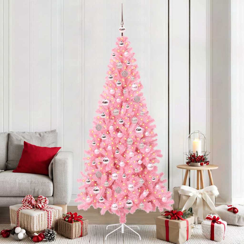 VidaXL Sapin de Noël avec 300 LED avec PVC rose standard 210 cm