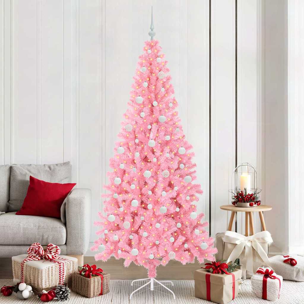 VidaXL Sapin de Noël avec 300 LED avec PVC rose standard 210 cm