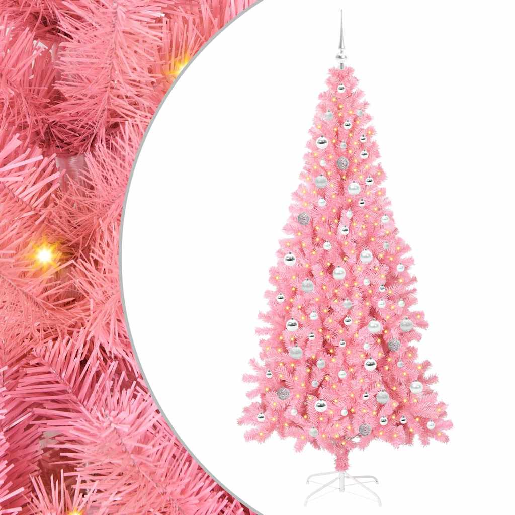 VidaXL Sapin de Noël avec 300 LED avec PVC rose standard 210 cm