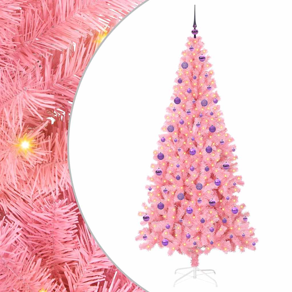 VidaXL Sapin de Noël avec 300 LED avec PVC rose standard 210 cm