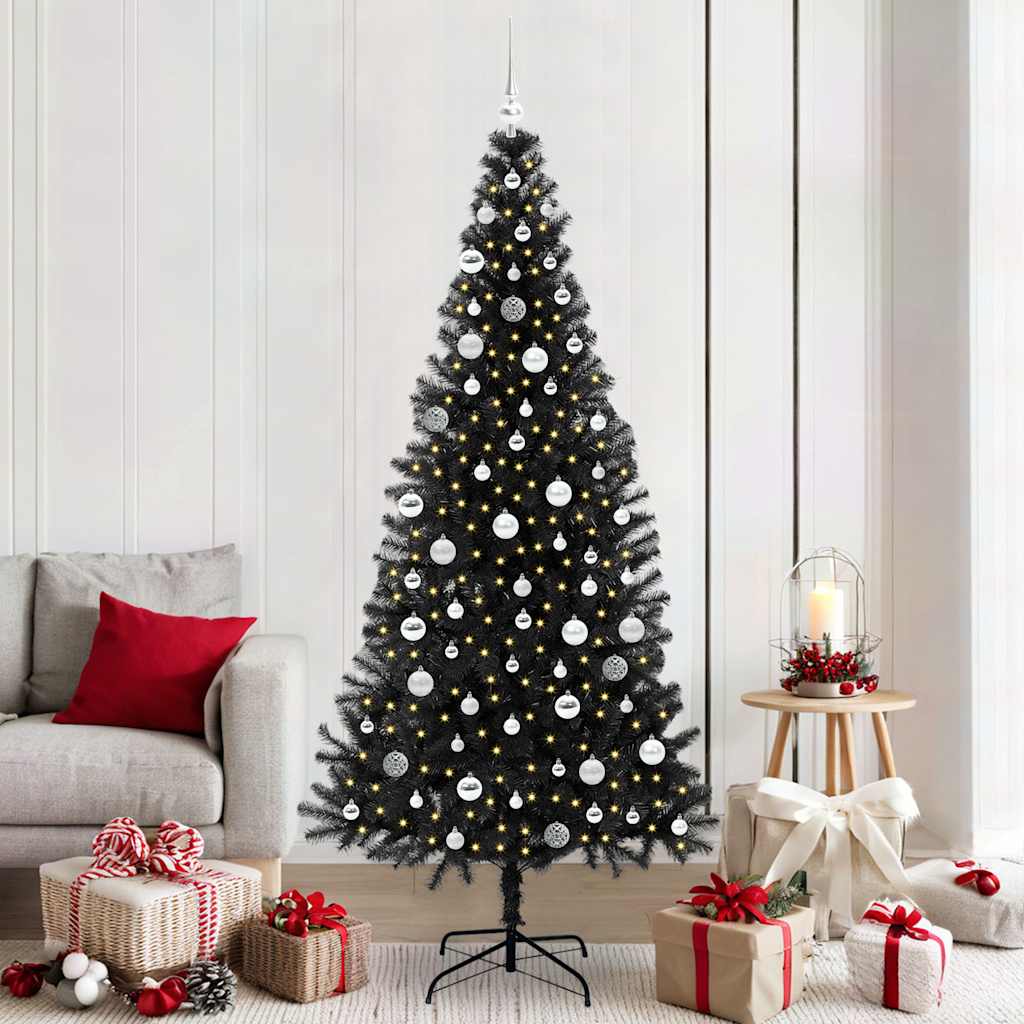 VidaXL Sapin de Noël avec 300 LED avec PVC noir standard 210 cm