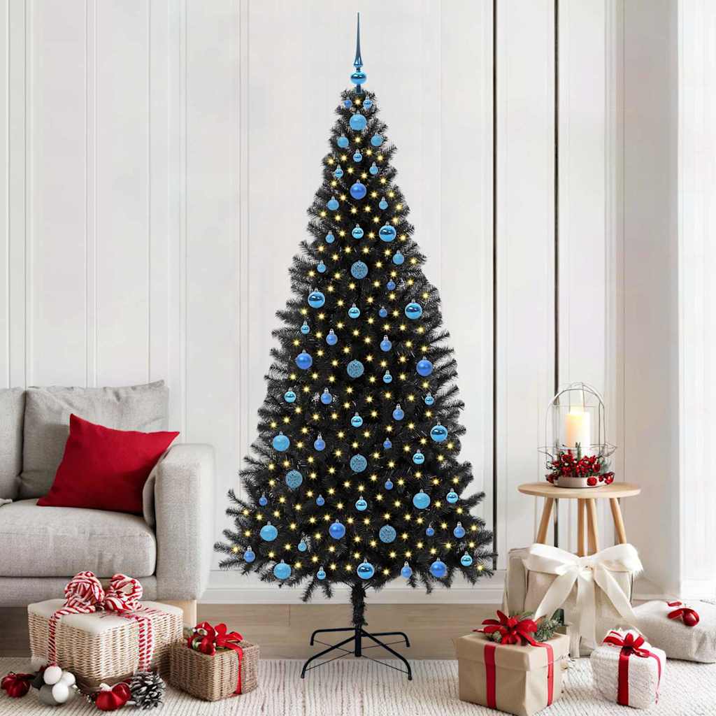 VidaXL Sapin de Noël avec 300 LED avec PVC noir standard 210 cm