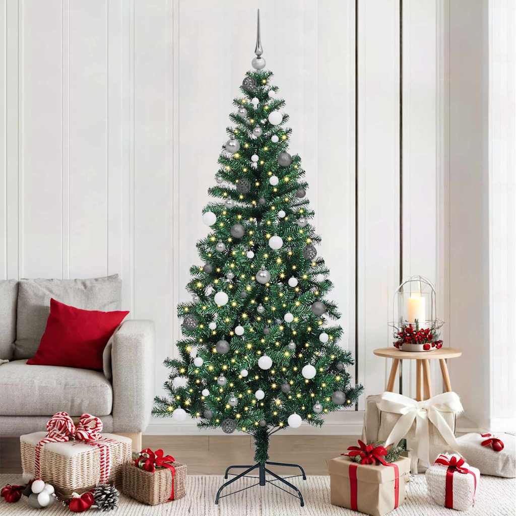 VidaXL sapin de Noël artificiel illuminé vert 210 cm PVC et métal