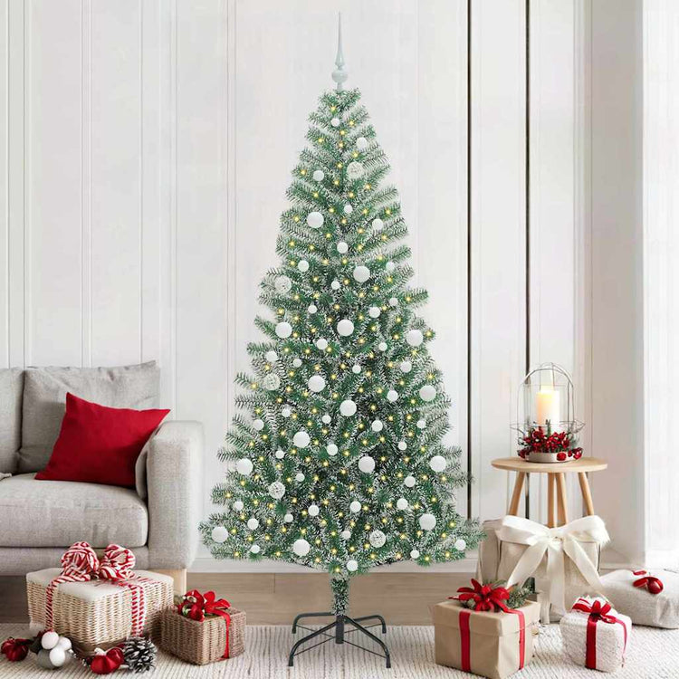 Vidaxx sapin de Noël artificiel neige tressé avec lumière LED 210 cm