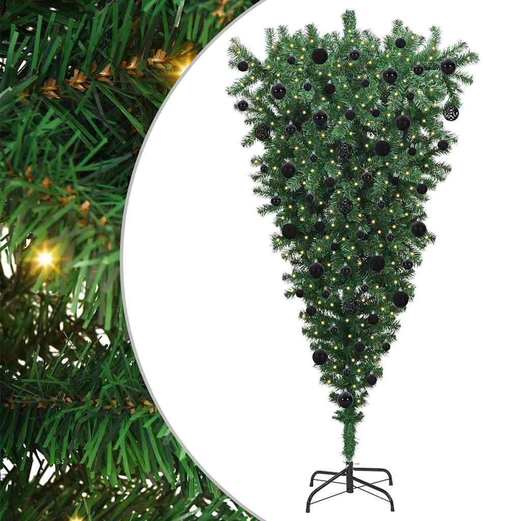 VidaXL sapin de Noël artificiel inversé avec jeu de boules vert 210 cm PVC