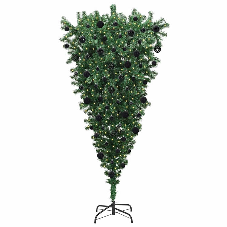 VidaXL sapin de Noël artificiel inversé avec jeu de boules vert 210 cm PVC