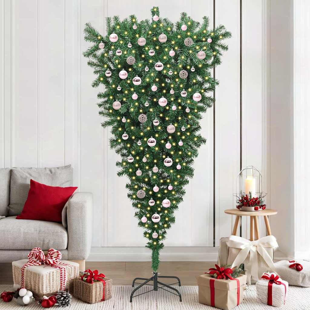 Vidaxx sapin de Noël artificiel suspendu avec jeu de boules vert 210 cm PVC