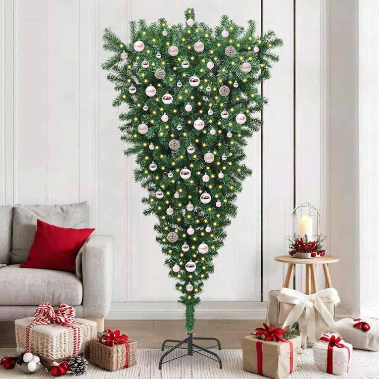 Vidaxx sapin de Noël artificiel suspendu avec jeu de boules vert 210 cm PVC