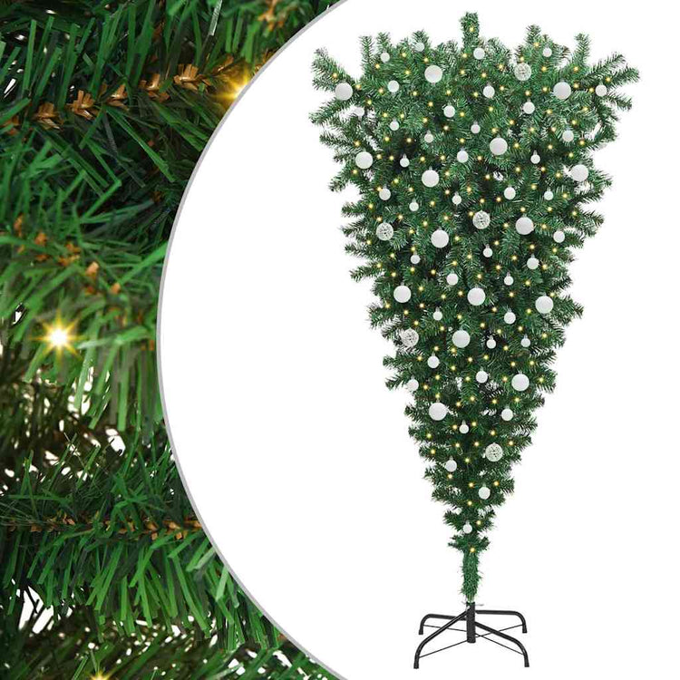 VidaXL sapin de Noël artificiel inversé avec éclairage et jeu de boules PVC